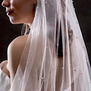 Beaded Pearl Cathedral Wedding Veil Envogue V2190C