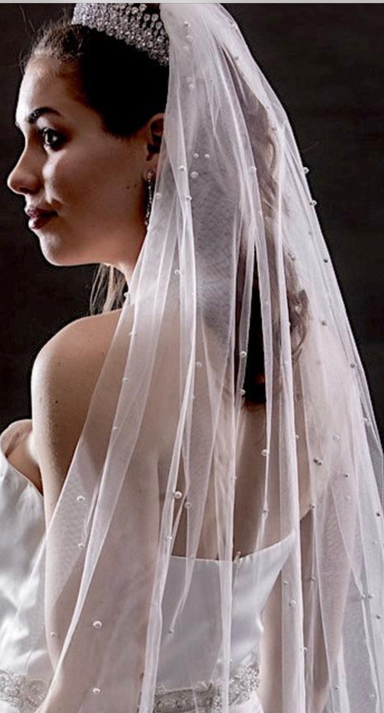 Swarovski Crystals Scattered Cathedral Veil with Blusher |  Off-White / 90 Inches