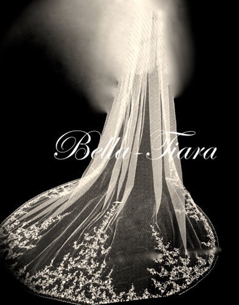 Swarovski Rhinestone Embroidered Cathedral Bridal Veil White Ivory Champagne
