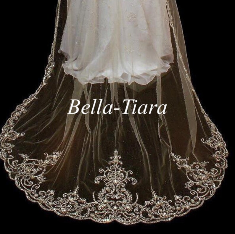 Free Blusher Beaded Wedding Veil Cathedral Beaded Veil Etsy