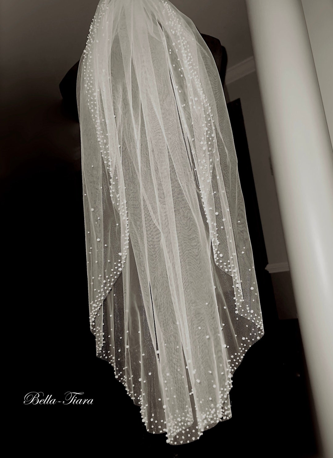 Pearl Trim Veil, Scattered Pearl Wedding Veil, Veil With Pearls, Pearls
