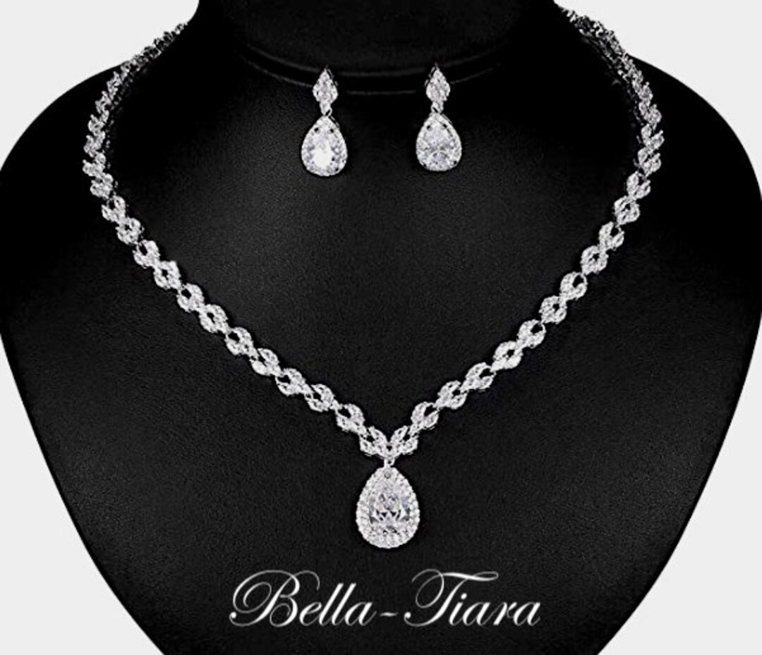 Wedding Necklace Set Cz Jewelry Set Bridal Necklace Set Etsy