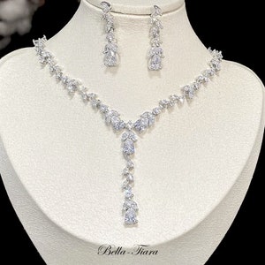silver Bridal necklace set, Swarovski crystal vine wedding bridal necklace, vine jewelry set, wedding necklace set