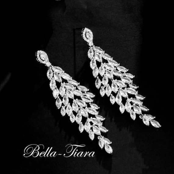 Fashion Female Crystal Leaf Drop Earrings 925 Silver White Sapphire Earrings  Wedding Jewelry Long Dangle Earrings | Wish