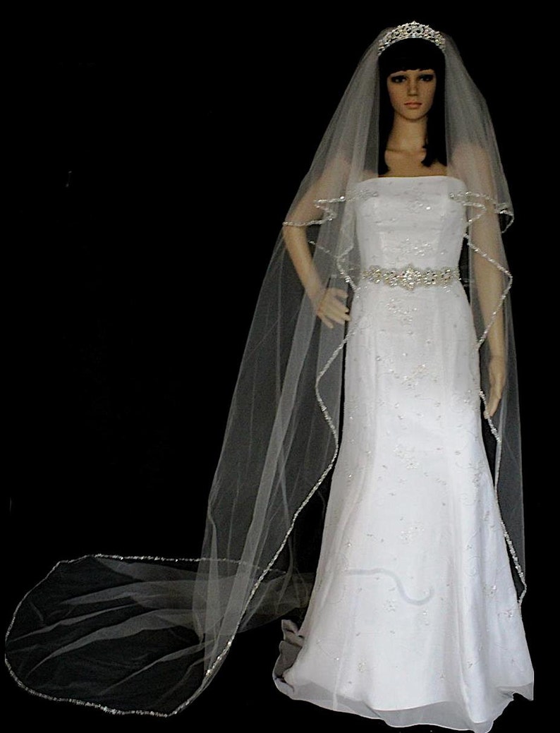 cascading veil beaded wedding veil cathedral veil beaded cathedral veil beaded bridal veil floor length veil cathedral wedding veil