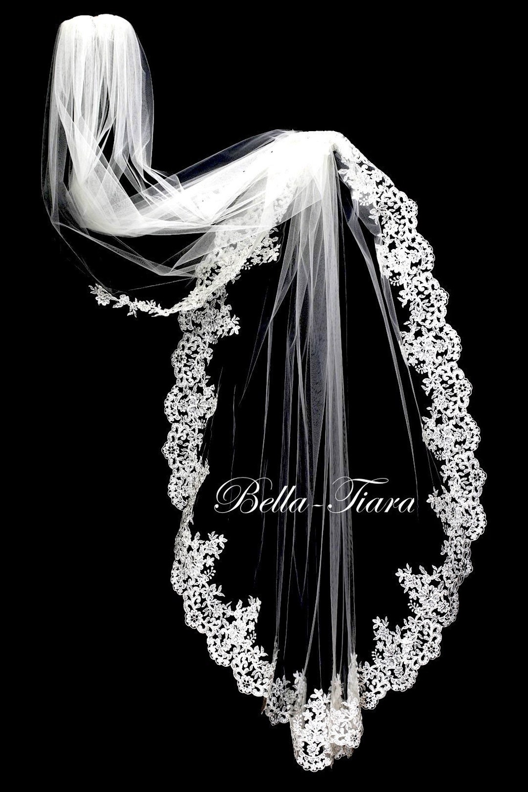 Beaded Lace Veil, Beaded Cathedral Veil, Lace Edge Cathedral Veil, Lace