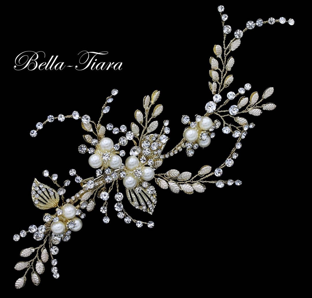 Gold Pearl Bridal Comb, Gold Wedding Hair Clip, Gold Bridal Hair Clip