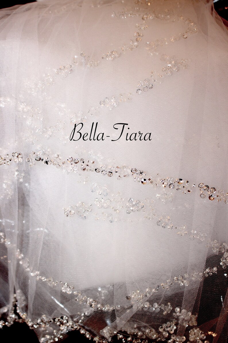 cascading veil beaded wedding veil cathedral veil beaded cathedral veil beaded bridal veil floor length veil cathedral wedding veil