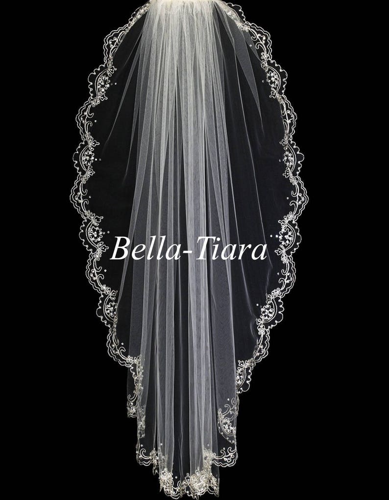 Beaded Edge Wedding Veil Crystal Pearl Wedding Veil One Tier Etsy