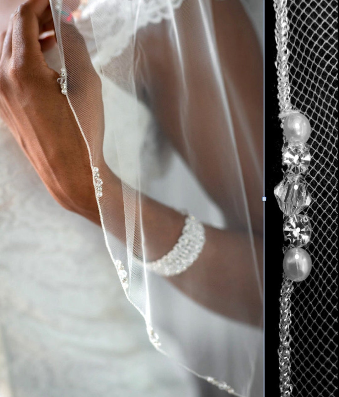 Pearl Crystal Edge Cathedral Veil, Beaded Edge Wedding Veil, Bridal