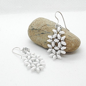 White earrings. Beaded earrings. Dangle earrings for women image 1