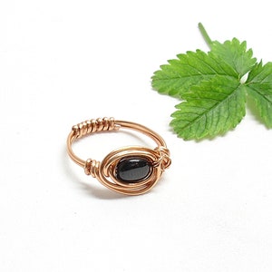 Copper ring with black spinel. Raw gemstone ring. Stone jewerly for women