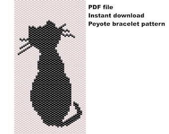Cat peyote pattern. Peyote bracelet pattern. Beading pattern for a peyote bracelet with black cat. Peyote stitch bracelet pattern