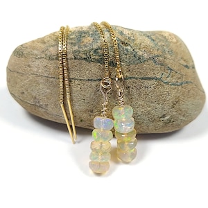 Ethiopian opal threader earrings. Gemstone dangle earrings. Opal jewelry. Chain threader gold filled earrings. Gifts for her