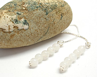 Pull through earrings. Moonstone threader earrings. White gemstone chain earrings. Moonstone jewelry. Gift for her