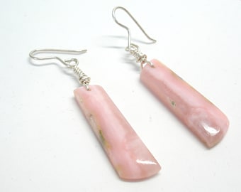 Gemstone Earrings. Dangle earrings with pink opal and silver wire. Pink Opal earrings