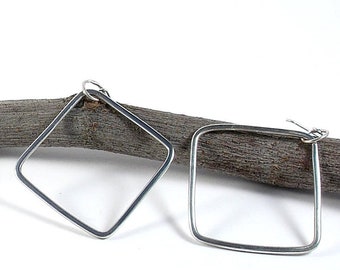 Square hoop handmade earrings. Sterling silver dangle earrings.  Geometric contemporary jewelry