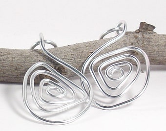 Spiral lightweight aluminium earrings silver color. Aluminum dangle earrings for women. Unique aluminum jewelry. Gifts for her