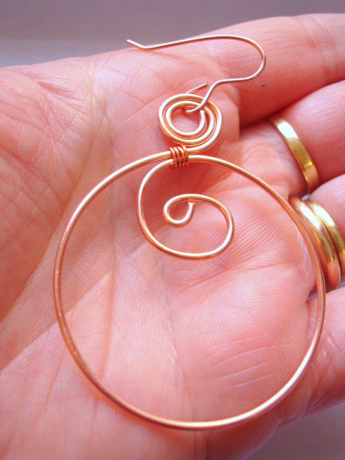 Round Copper Wire Earrings. Spiral Big Hoop Earrings. Hand Etsy