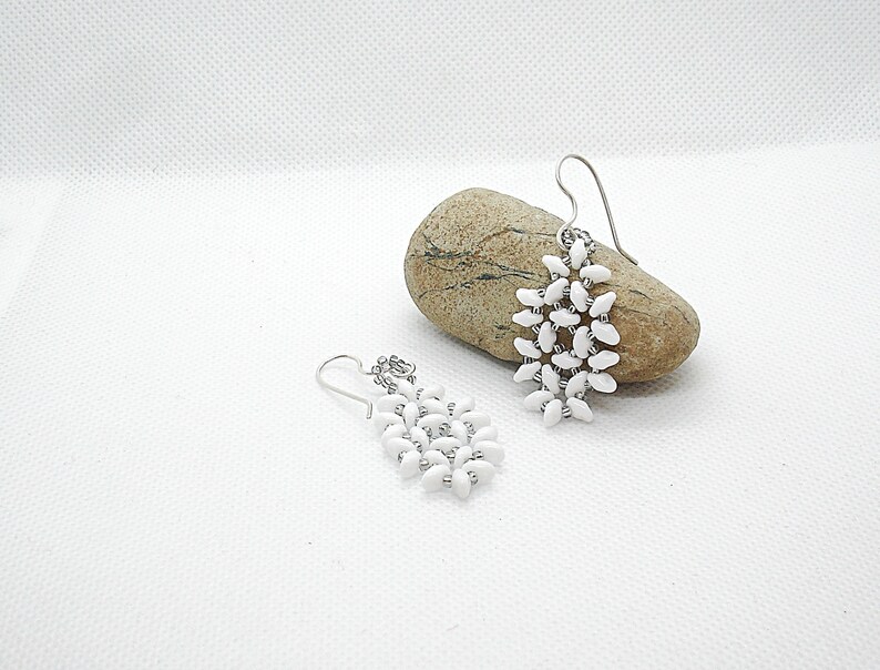 White earrings. Beaded earrings. Dangle earrings for women image 1