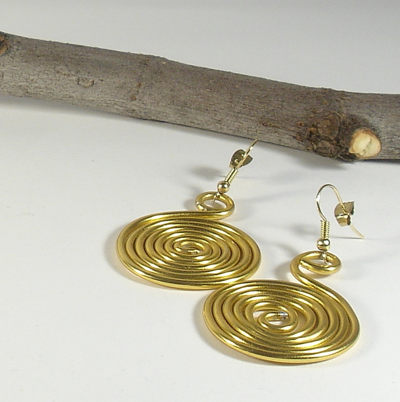 Gold Spiral Earrings. Aluminum Wire Earrings. Golden Aluminium Spiral