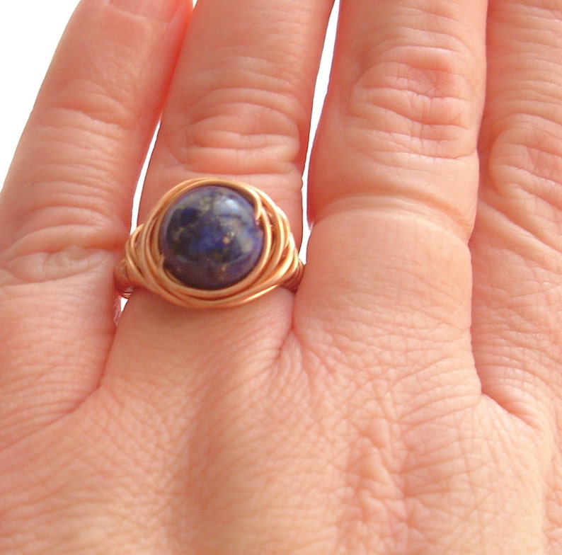 Lapis lazuli ring Wire wrap stone ring for women Copper jewelry Gemstone ring