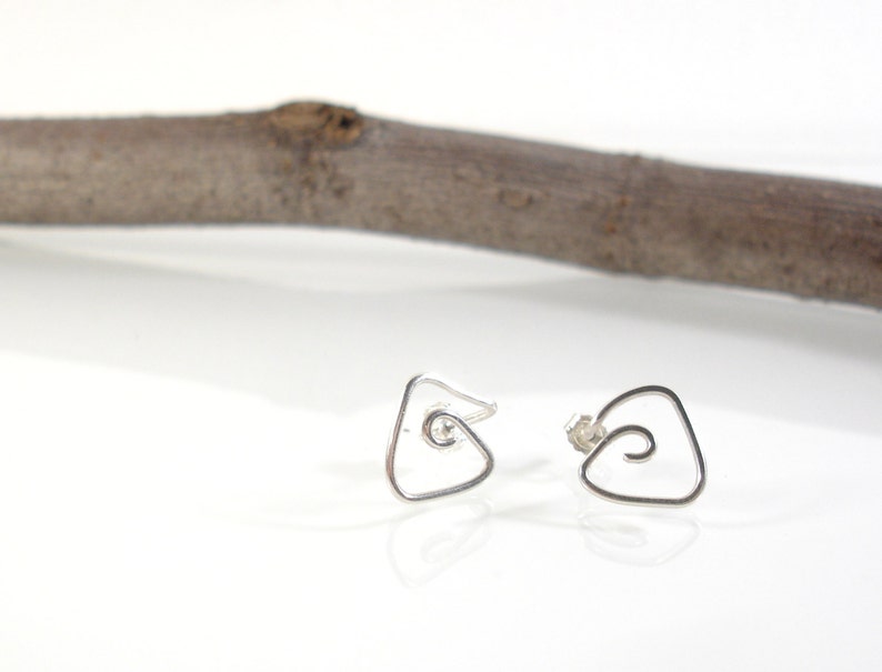 Triangle studs Unisex earrings Triangle stud earrings Contemporary jewelry Silver jewelry Sterling silver earrings Tiny stud earrings