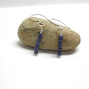 Raw sapphire minimalist earrings. Gift for her. Gemstone jewelry. Dainty dangle birthstone earrings. September birthday gift image 5