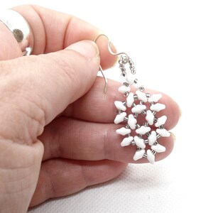 White earrings. Beaded earrings. Dangle earrings for women image 6