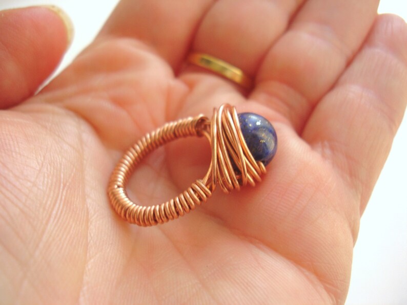 Lapis lazuli ring Wire wrap stone ring for women Copper jewelry Gemstone ring