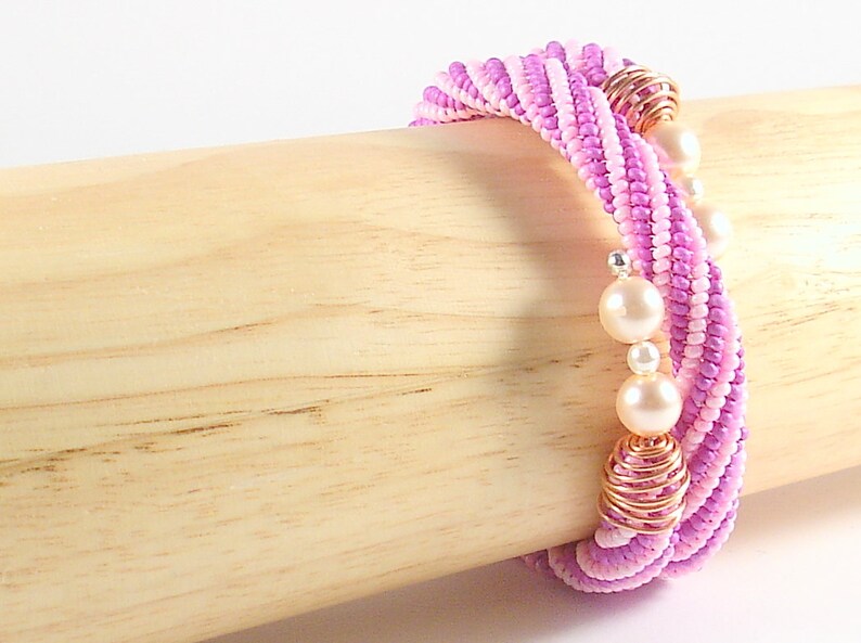 Seed bead bracelet. Beaded bracelet. Hot pink bracelet. Beaded jewelry. Woman bangle. Boho jewelry image 3