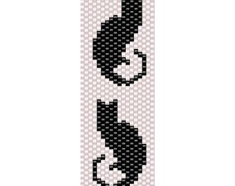 Peyote bracelet pattern.  Black cats peyote pattern. Beading patter. Peyote stitch bracelet pattern. Cat key fob