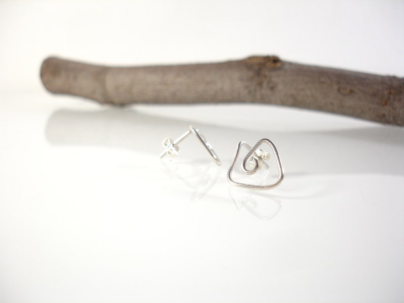 Triangle studs Unisex earrings Triangle stud earrings Contemporary jewelry Silver jewelry Sterling silver earrings Tiny stud earrings