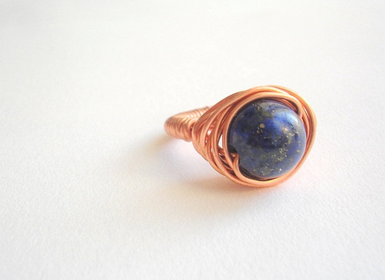 Lapis lazuli ring Wire wrap stone ring for women Copper jewelry Gemstone ring