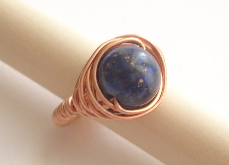 Lapis lazuli ring Wire wrap stone ring for women Copper jewelry Gemstone ring