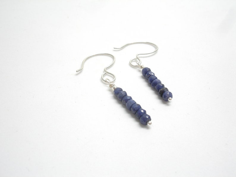 Raw sapphire minimalist earrings. Gift for her. Gemstone jewelry. Dainty dangle birthstone earrings. September birthday gift image 4