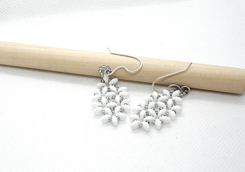 White earrings. Beaded earrings. Dangle earrings for women image 4