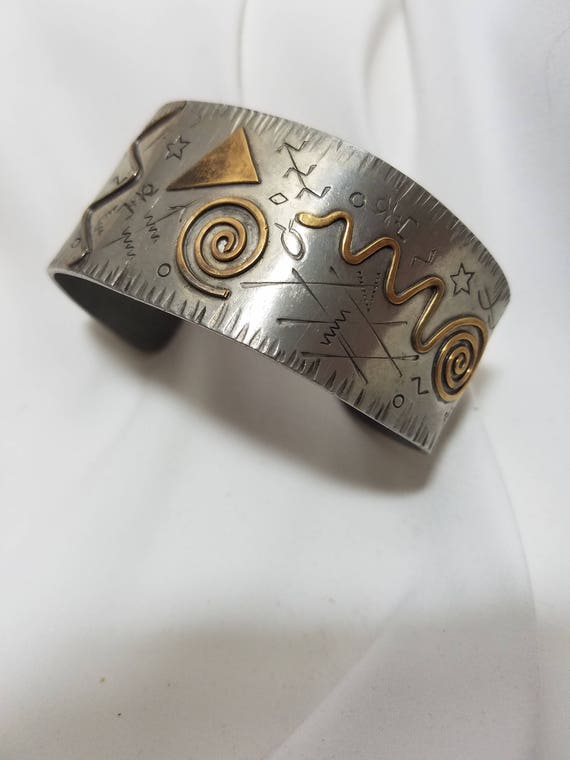 Metal, pewter bracelet or cuff, handmade one of a… - image 1