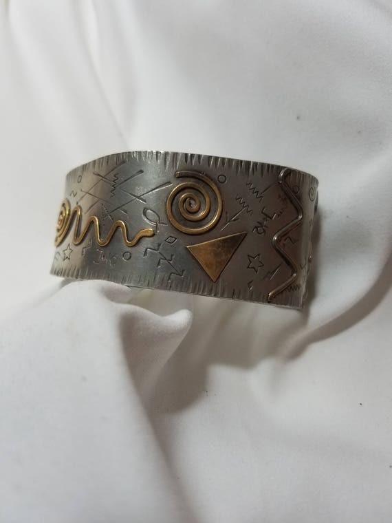 Metal, pewter bracelet or cuff, handmade one of a… - image 3