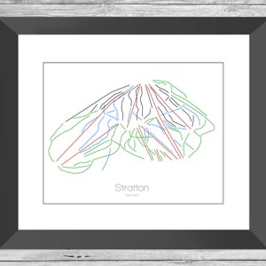 Stratton Map Vermont Vt Ski Snowboard Trail Map Art --- Print, Poster, Bild --- Rahmen, Geschenk, Geschenk --- Resort, Berg, Schnee, Winter