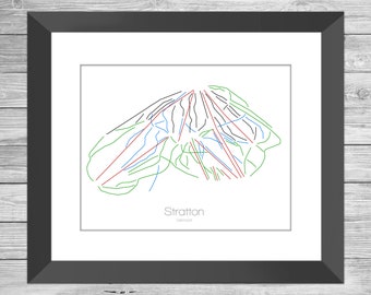 Stratton Map Vermont Vt Ski Snowboard Trail Map Art --- Print, Poster, Bild --- Rahmen, Geschenk, Geschenk --- Resort, Berg, Schnee, Winter