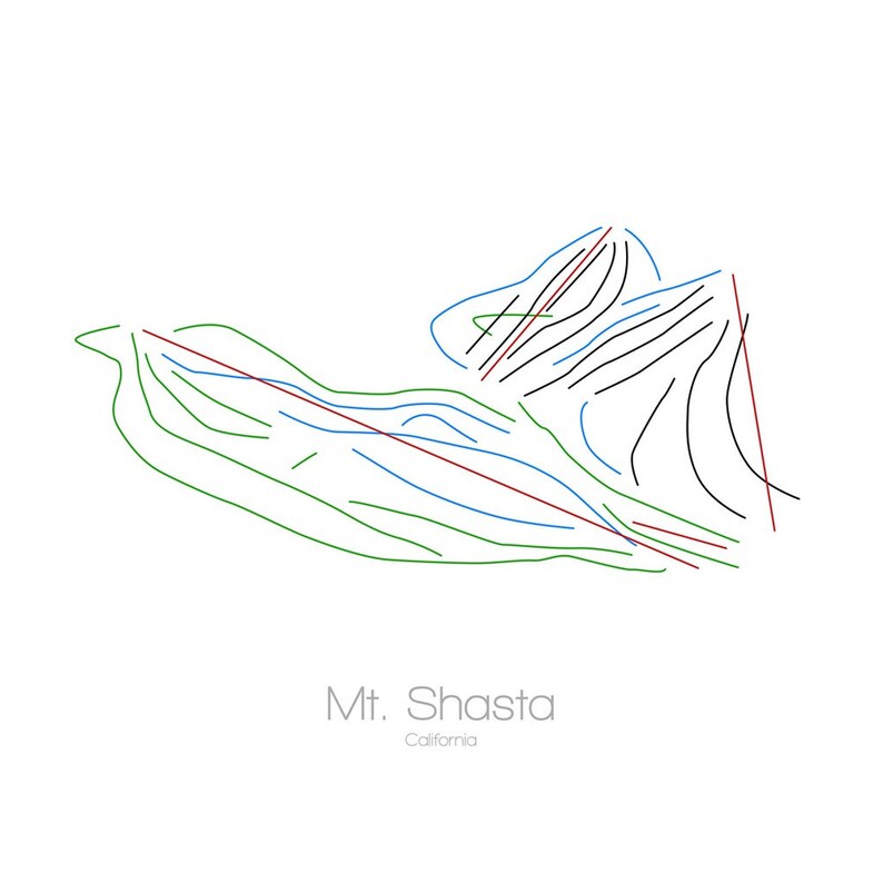 Mt. Shasta Map California Ca Ski Snowboard Trail Map Art - Etsy