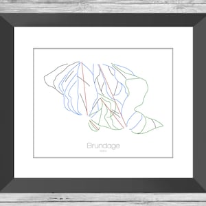 Brundage Karte Idaho Id Ski Snowboard Karte Kunst --- Druck, Poster, Bild --- Rahmen, Geschenk, Geschenk --- Resort, Berg, Schnee, Winter