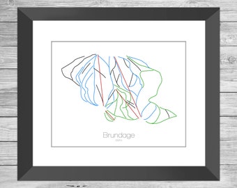 Brundage Mappa Idaho Id Ski Snowboard Mappa Arte --- Stampa, Poster, Foto --- Cornice, Regalo, Presente --- Resort, Montagna, Neve, Inverno