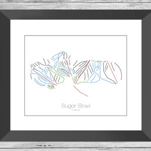 Sugar Bowl Map California Ca Ski Snowboard Trail Art --- Print, Poster, Bild ---Frame, Geschenk, Geschenk --- Resort, Berg, Schnee, Winter