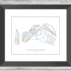 Hunter Mountain Map New York - Ny Ski Snowboard Karte Kunst --- Druck, Poster, Bild --- Geschenk, Geschenk --- Resort, Berg, Schnee, Winter