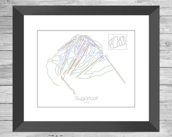 Sugarloaf Map Maine Me Ski Snowboard Trail Map Art --- Print, Poster, Picture --- Frame, Gift, Present --- Resort, Mountain, Snow, Winter