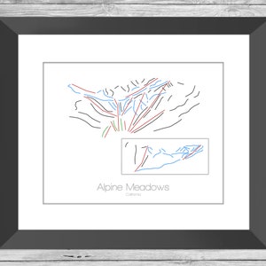 Alpine Meadows Map California Ca Ski Snowboard Trail Art --- Print, Poster, Bild --- Geschenk, Geschenk --- Resort, Berg, Schnee, Winter