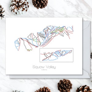 Carte de vœux de Squaw Valley (fr) Carte de ski Carte de snowboard (carte de snowboard) Californie Ca - France Anniversaire de l’anniversaire Vacances Noel Mariage Merci de vous. Carte postale