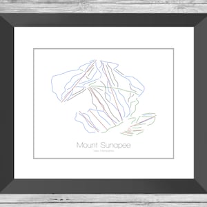 Mount Sunapee Karte New Hampshire Snowboard Snowboard --- Poster, Poster, Bild --- Rahmen, Geschenk --- Resort, Berg, Schnee, Winter